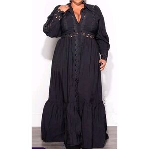 Latiste By Amy Chic And Curvy Eyelet Maxi Dress Plus 1X Black New